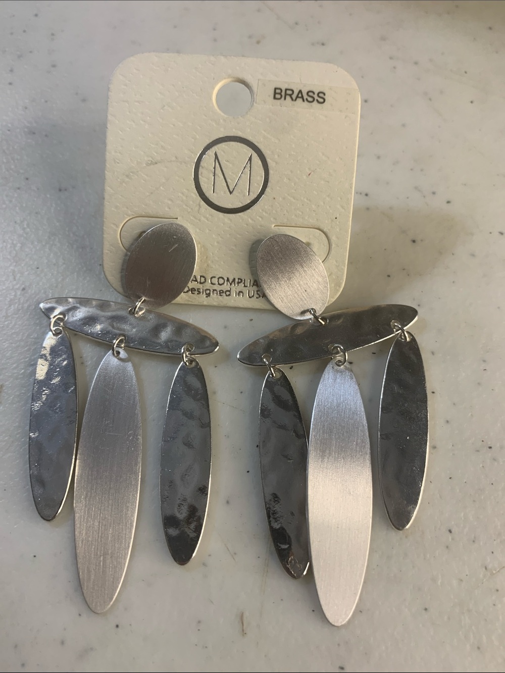 Brushed Silver Multi-Leaf Dangle Earrings by M